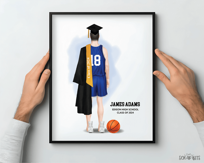 Basketball Graduation Portrait Print, Male Custom Senior Gift, Digital Download - Scrap Bits