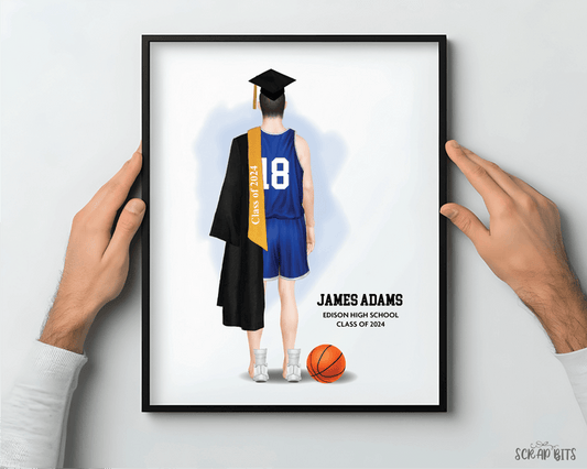 Basketball Graduation Portrait Print, Male Custom Senior Gift, Digital Download - Scrap Bits