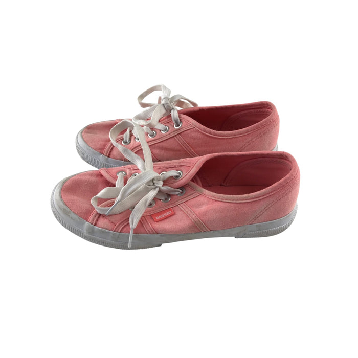 Bassed size 3.5 coral canvas trainers