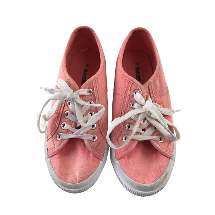 Bassed size 3.5 coral canvas trainers