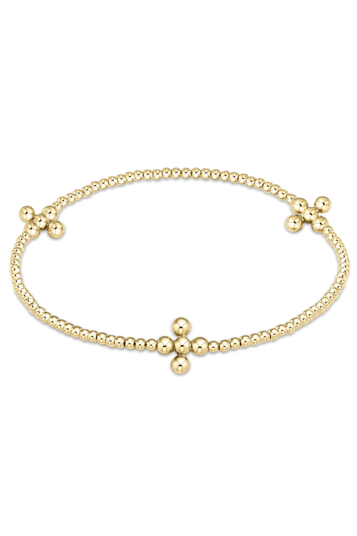 Beaded 3mm Gold Signature Cross 2mm Gold Bracelet