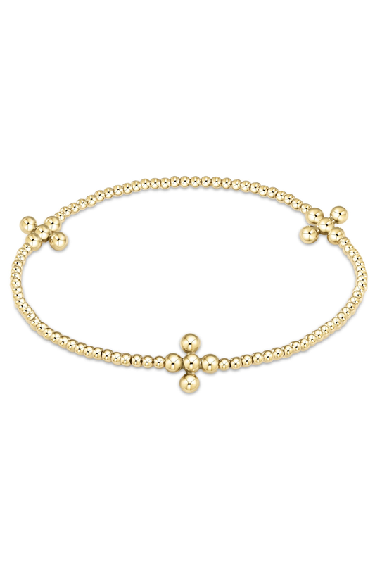Beaded 3mm Gold Signature Cross 2mm Gold Bracelet