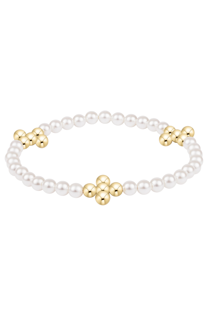 Beaded 4mm Gold Signature Cross 4mm Pearl Bracelet