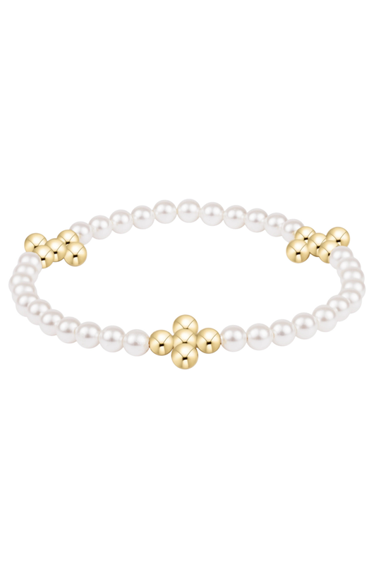 Beaded 4mm Gold Signature Cross 4mm Pearl Bracelet