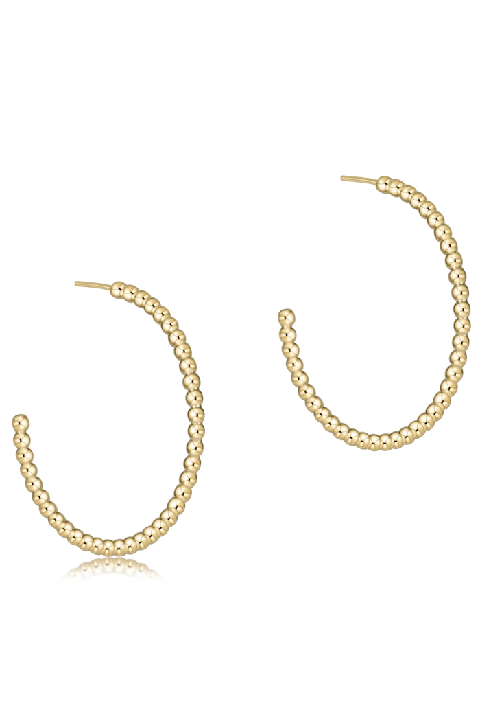 Beaded Classic 1.25" Post Hoop - 2mm Gold