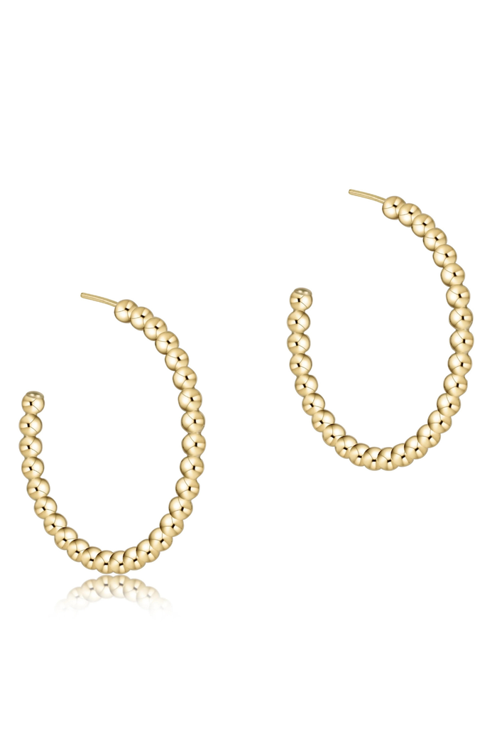 Beaded Classic 1.25" Post Hoop - 3mm Gold