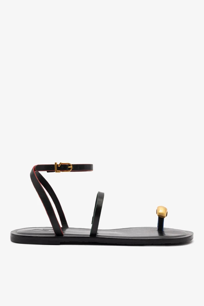 Biarritz Flat Sandal In Black Leather Flat - Sandal Larroudé 5 Black