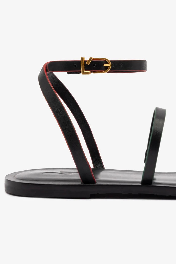 Biarritz Flat Sandal In Black Leather Flat - Sandal Larroudé