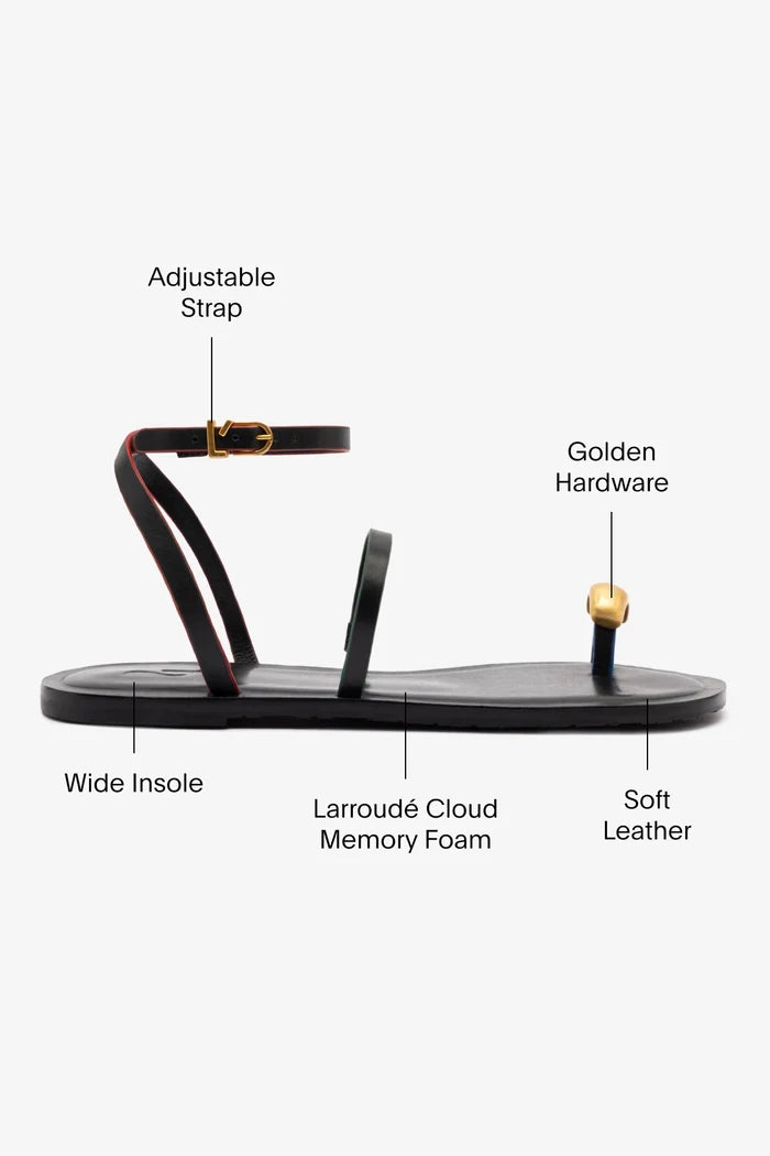 Biarritz Flat Sandal In Black Leather Flat - Sandal Larroudé