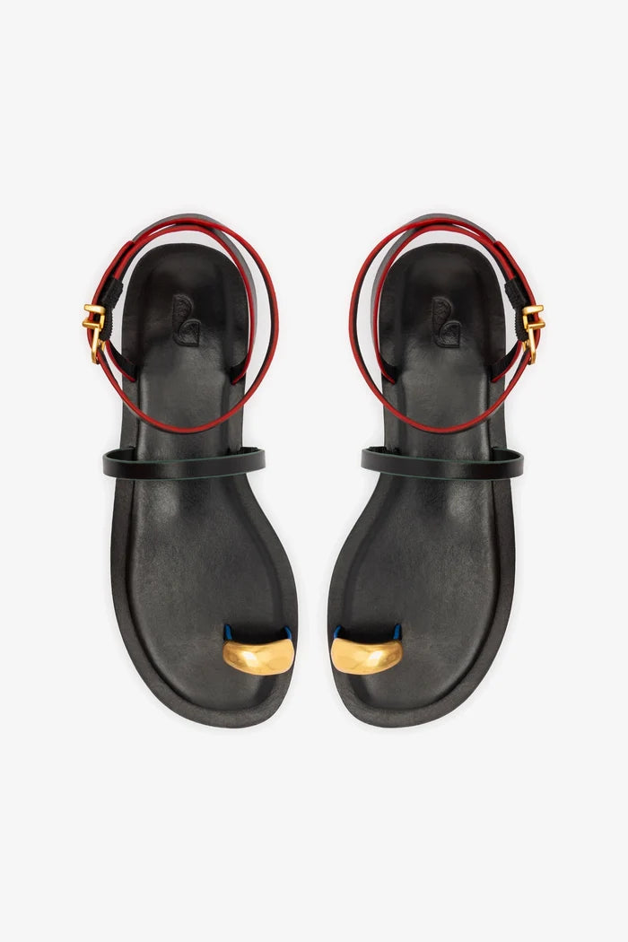 Biarritz Flat Sandal In Black Leather Flat - Sandal Larroudé