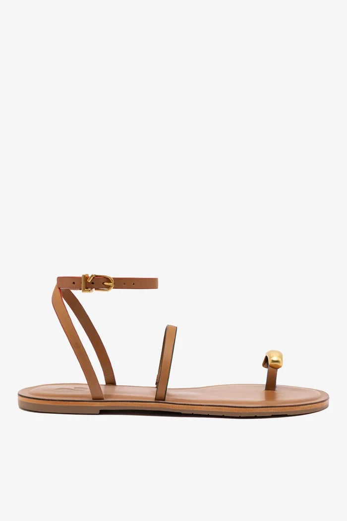 Biarritz Flat Sandal In Light Caramel Leather Flat - Sandal Larroudé 5 Light Caramel