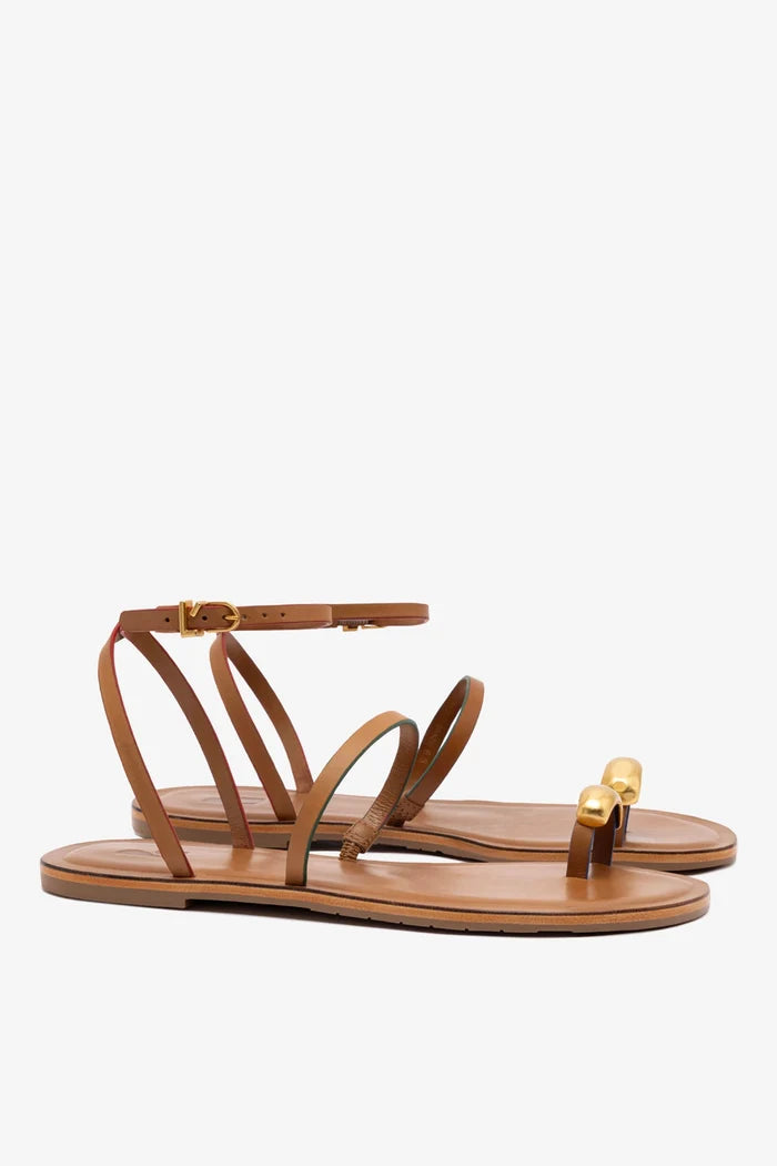 Biarritz Flat Sandal In Light Caramel Leather Flat - Sandal Larroudé