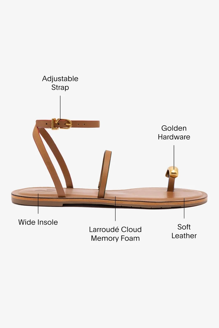 Biarritz Flat Sandal In Light Caramel Leather Flat - Sandal Larroudé