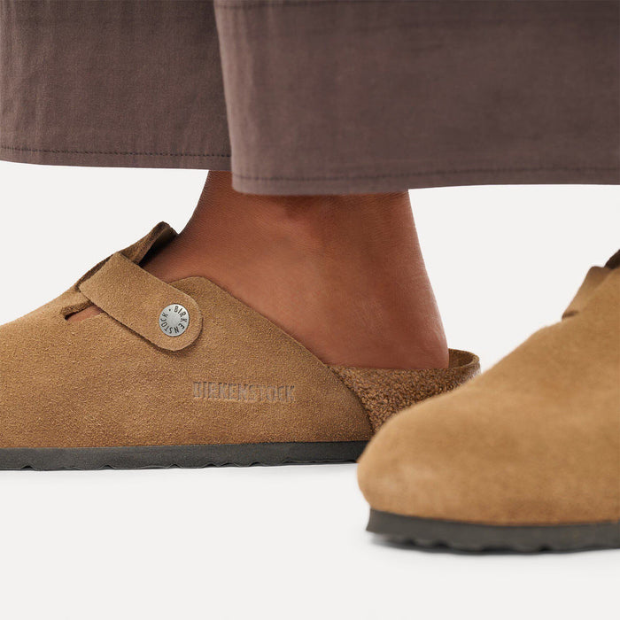Birkenstock Boston Suede Dark Tea Leather Clog – women's mules/slides
