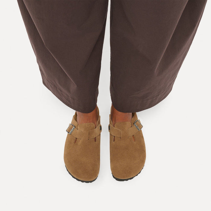 Birkenstock Boston Suede Dark Tea Leather Clog – women's mules/slides