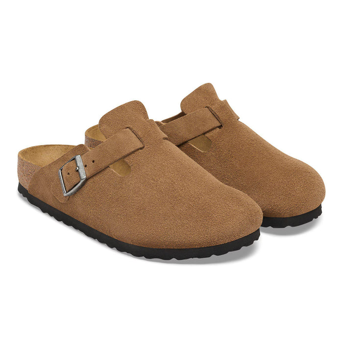 Birkenstock Boston Suede Dark Tea Leather Clog – women's mules/slides