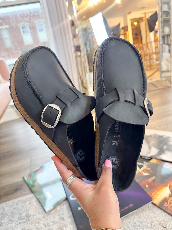 Birkenstock Buckley Oiled Leather Black – women's mules/slides