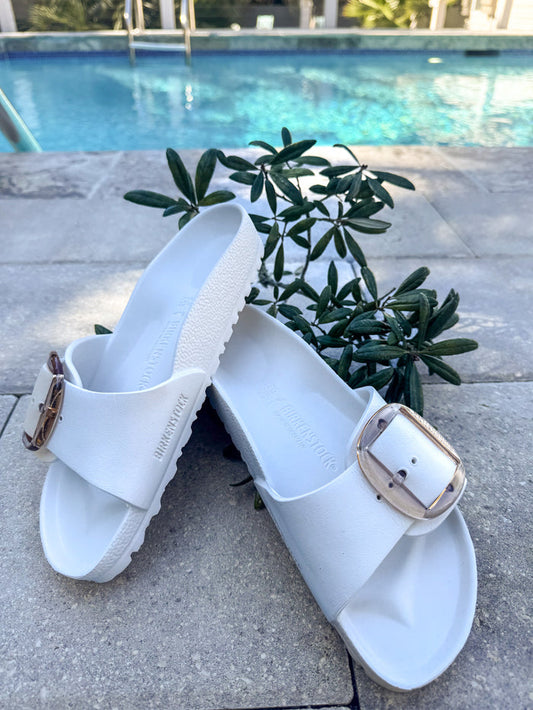 Birkenstock Eva Madrid Big Buckle Eggshell – women's sandals