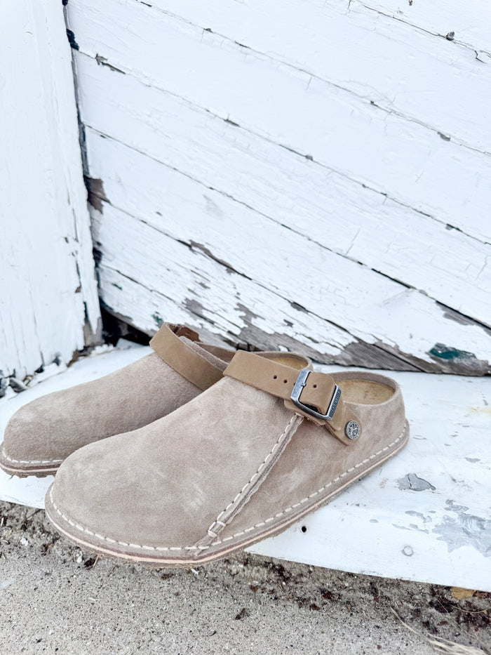 Birkenstock Lutry Premium Suede Grey Taupe – women's mules/slides