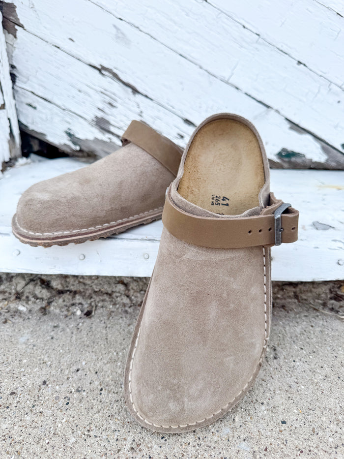 Birkenstock Lutry Premium Suede Grey Taupe – women's mules/slides