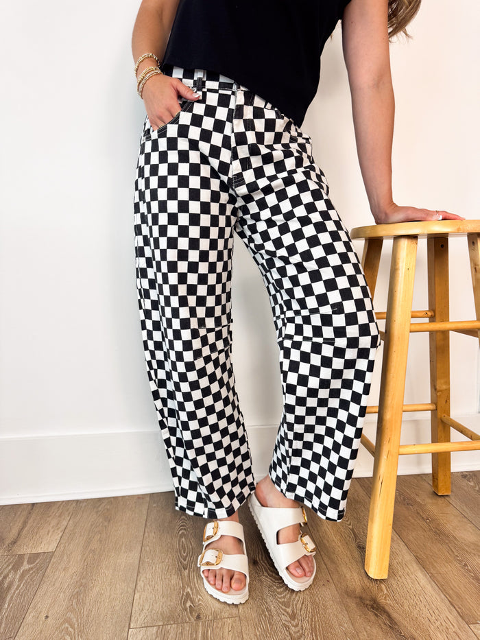 Mittoshop Black Checkered Barrel Denim – women's bottoms