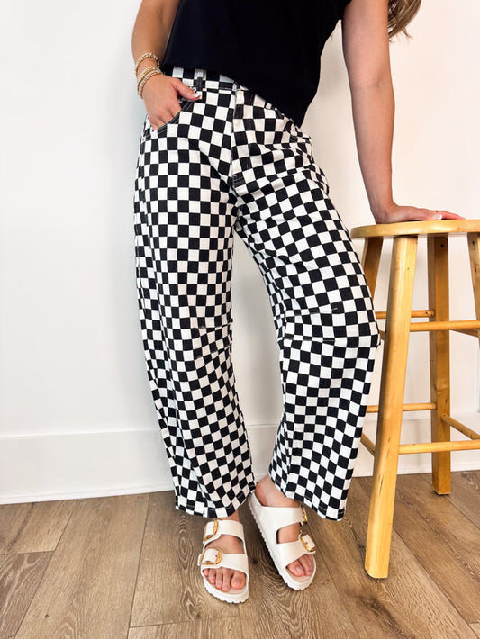 Mittoshop Black Checkered Barrel Denim – women's bottoms