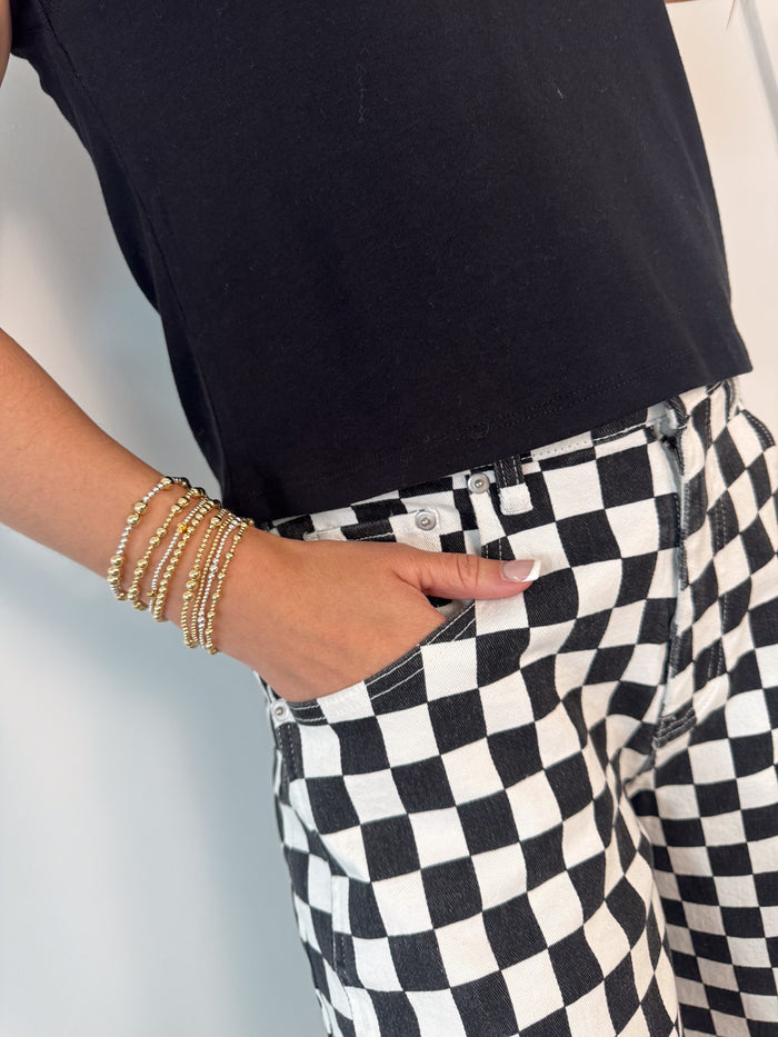 Mittoshop Black Checkered Barrel Denim – women's bottoms