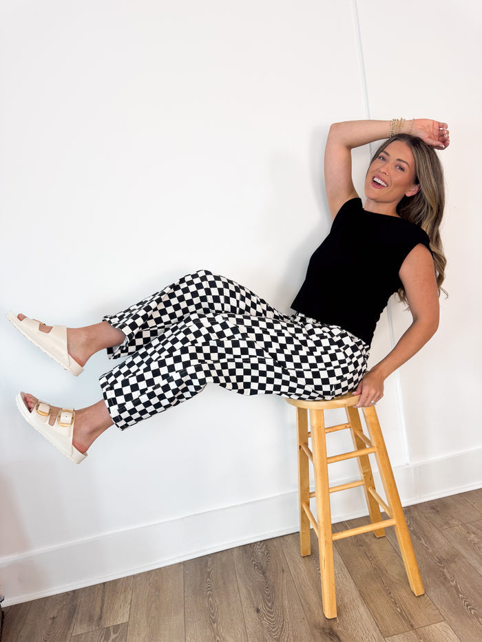 Mittoshop Black Checkered Barrel Denim – women's bottoms