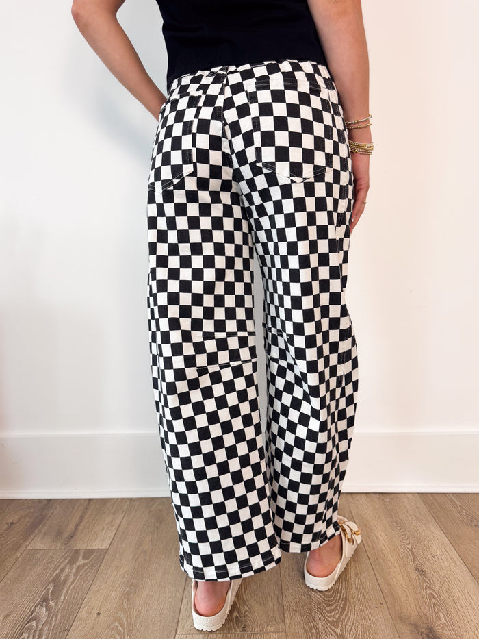 Mittoshop Black Checkered Barrel Denim – women's bottoms