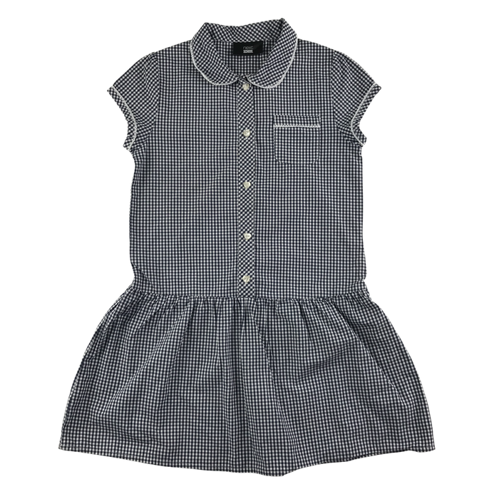 Black gingham drop waist girls school summer dress