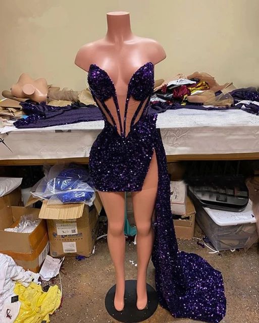 Black Girl Homecoming Dress 2022 Bodycon V Neck  corset back Long Skirt with Sequin