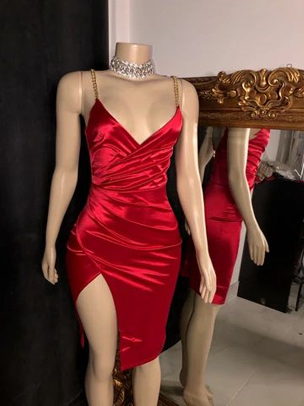 Black Girl Homecoming Dress 2022 Bodycon V Neck Drapping Velvet with Slit