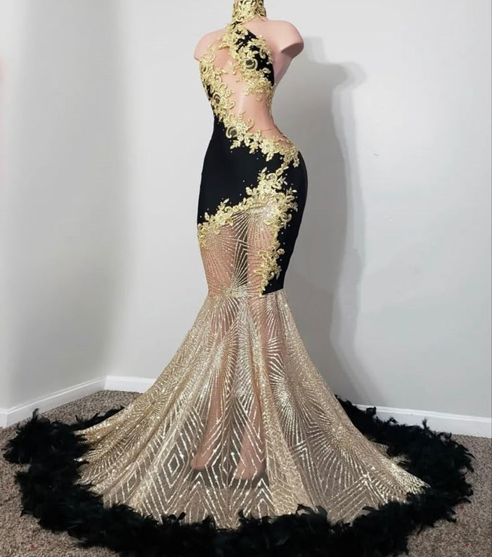 Black Girl Prom Dress 2025 with Feathers