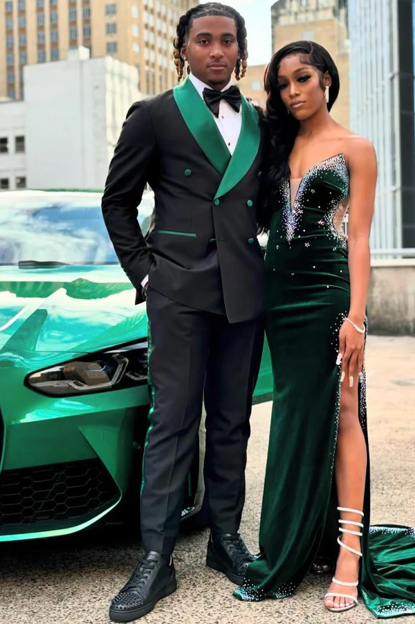 Black Prom Tuxedo 2026 with Green Satin Accent