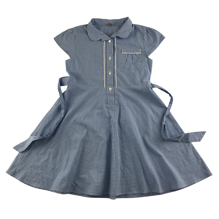 Blue gingham with belt girls school summer dress