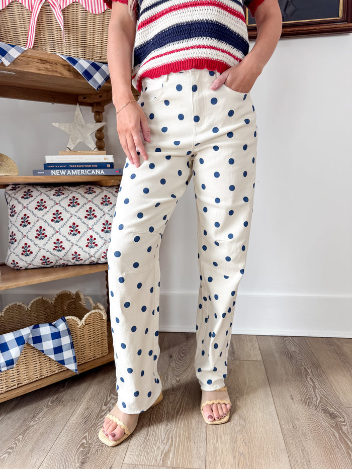 Sunday Edition Blue Polka Dot Barrel Pants – women's bottoms