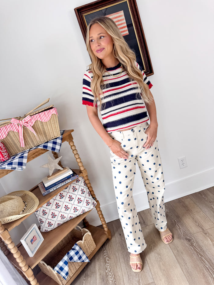 Sunday Edition Blue Polka Dot Barrel Pants – women's bottoms