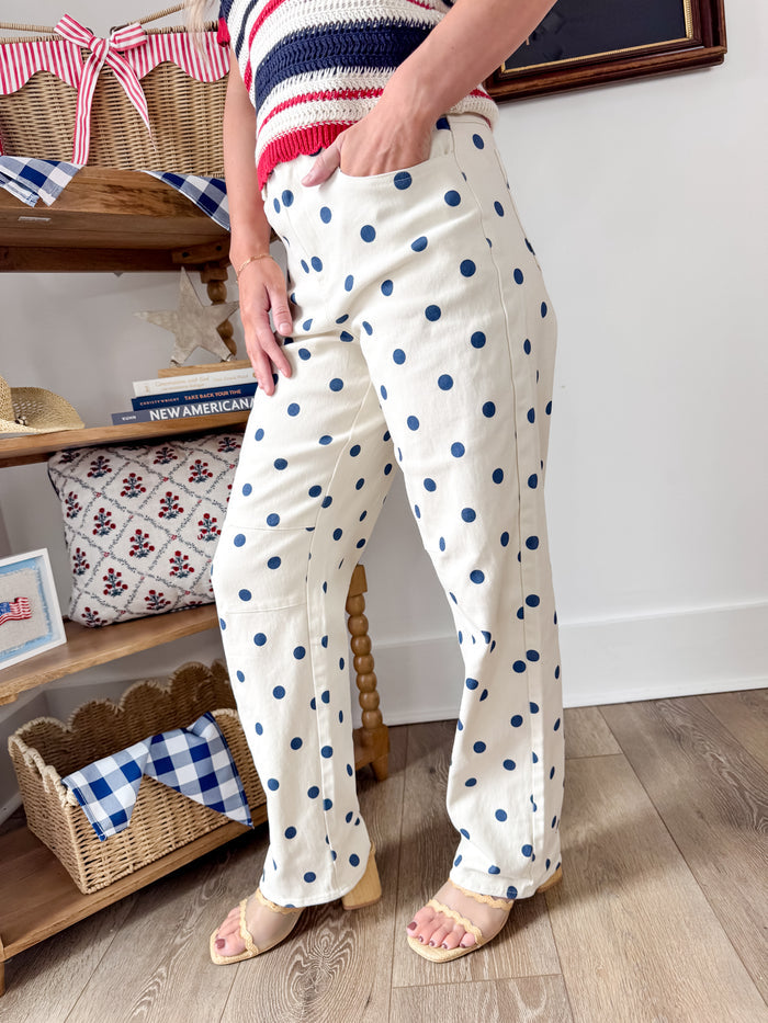 Sunday Edition Blue Polka Dot Barrel Pants – women's bottoms