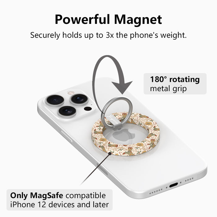 Boot Scootin' Christmas MagSafe grip ring with 180 degree rotating silver ring, holds up to 3x the phone's weight, for MagSafe iPhone 12 and later