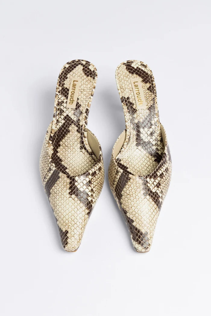 Carine Mule Neutral Snake Leather Mule Larroudé
