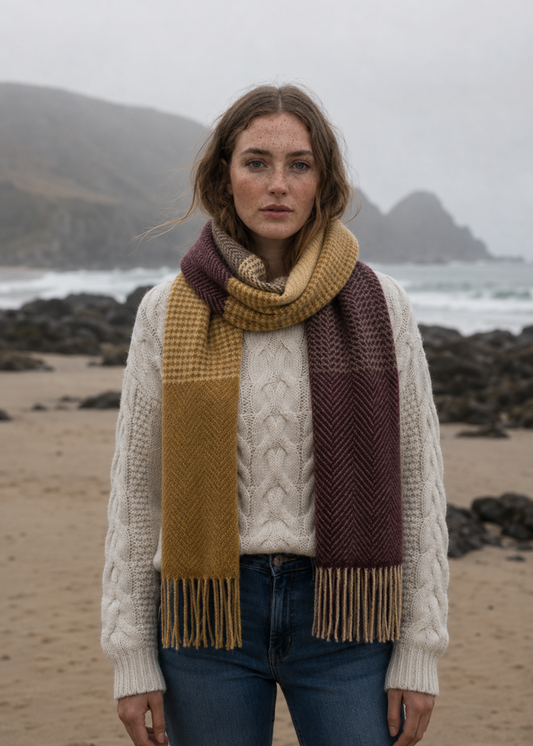 Cashmere Merino Scarf | Mustard Brown Plaid