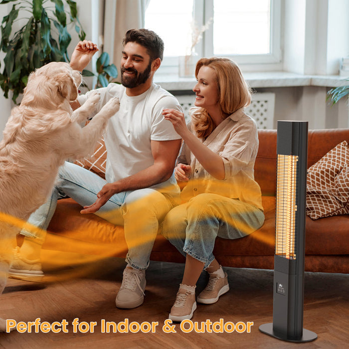 Chauffage électrique de terrasse 1500W avec télécommande, 5 niveaux de puissance, minuterie 24h