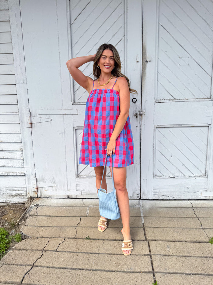 Cherry & Blue Plaid Spaghetti Strap Dress