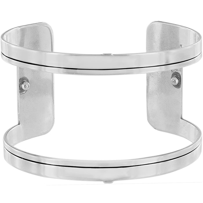 Brighton cuff bracelet base with silver-tone open frame design and flat side panels on a white background
