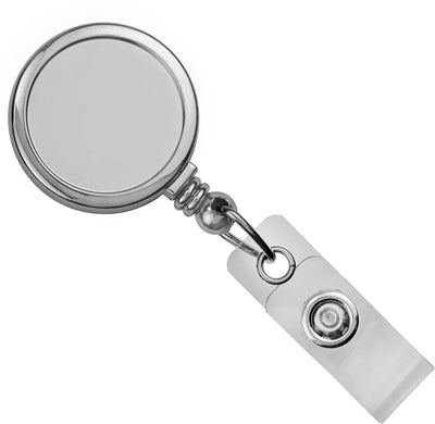 Chrome Round Max Label Badge Reel with Vinyl Strap and Slide Belt Clip, Qty = 25