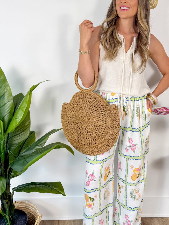 Circle Handle Straw Bag