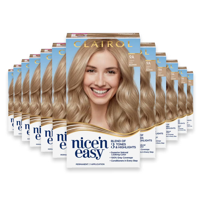 Clairol Nice'n Easy Crème Permanent Hair Color Kit, 9A Light Ash Blonde - 12 Pack