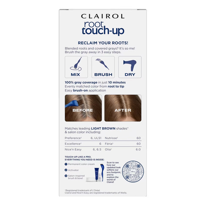 Clairol Root Touch-Up Permanent Hair Color Kit, 6 Light Brown - 12 Pack
