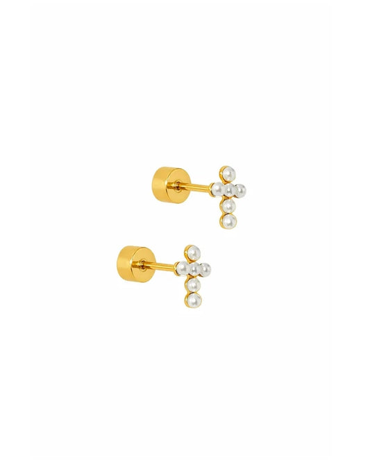 Clara Cross Pearl Screwback Earring