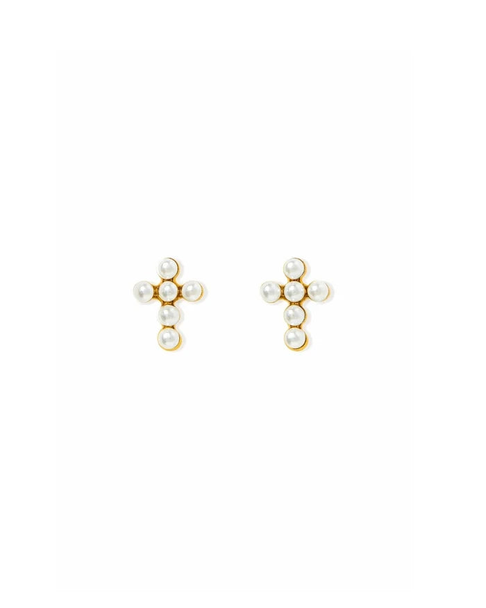 Clara Cross Pearl Screwback Earring